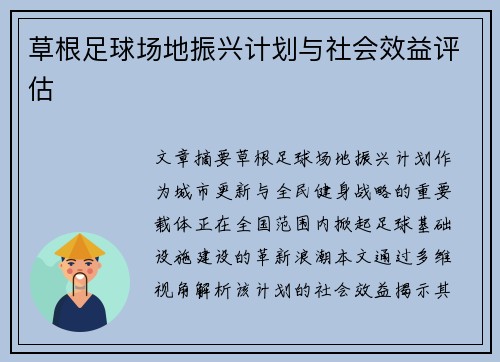 草根足球场地振兴计划与社会效益评估