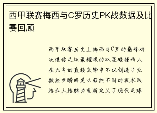 西甲联赛梅西与C罗历史PK战数据及比赛回顾